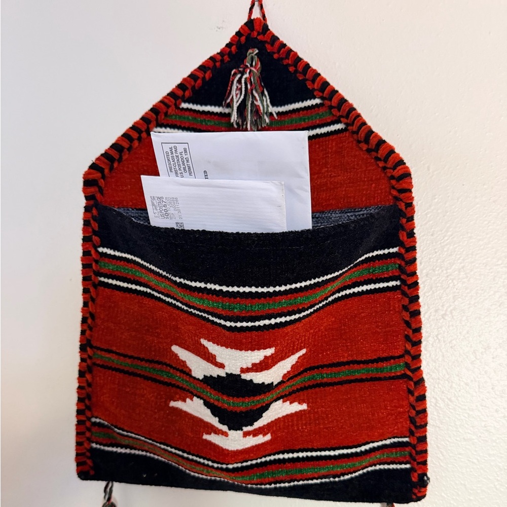 Handmade Tribal Wool Wall Pocket Organizer Ethnic Southwestern Decor - Picture 7 of 10